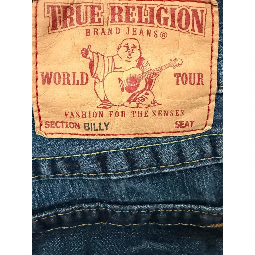 True Religion Billy Mens Straight Leg Jeans Blue Medium Wash Denim 34x30 USA